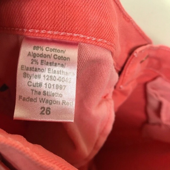 Current Elliott The Stiletto Faded Wagon Coral Red Jeans Skinny Ankle Crop 26 - Picture 12 of 15